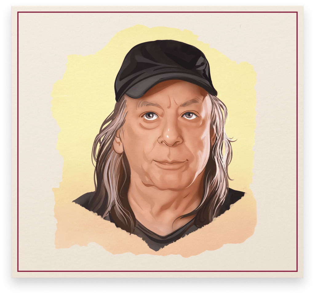 Illustrated portrait of Daryl Ziegler, beer tray collector, featured in the Cone Top + NABA Collector Series