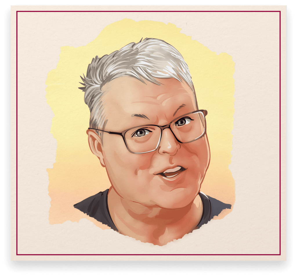 Illustrated portrait of Dave Lendy, breweriana collector, featured in the Cone Top + NABA Collector Series