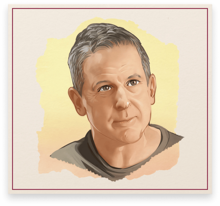 Illustrated portrait of Greg Evans, Philadelphia breweriana collector, featured in the Cone Top + NABA Collector Series
