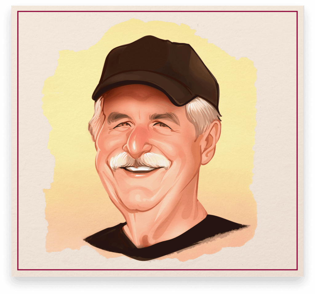 Illustrated portrait of James Kaiser, breweriana collector, featured in the Cone Top + NABA Collector Series