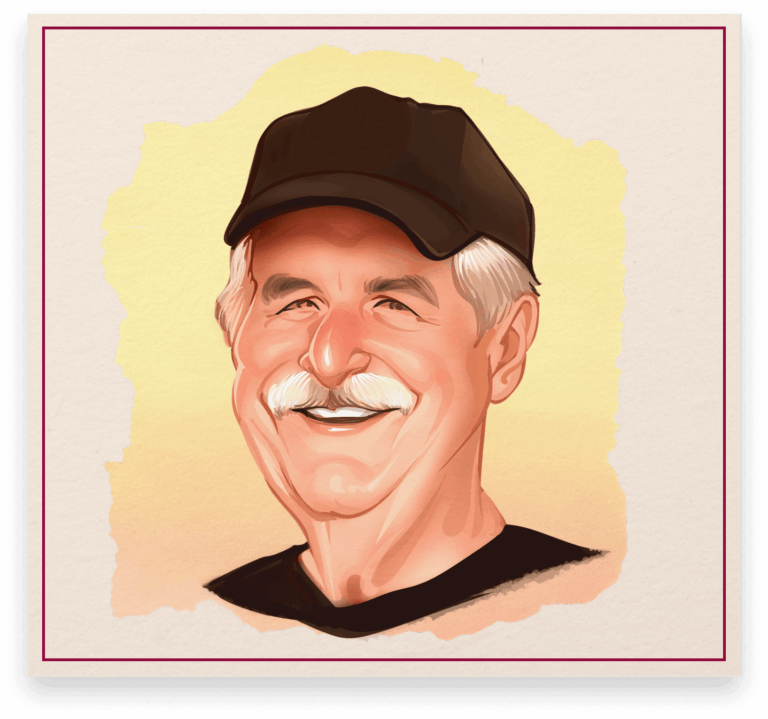 Illustrated portrait of James Kaiser, breweriana collector, featured in the Cone Top + NABA Collector Series