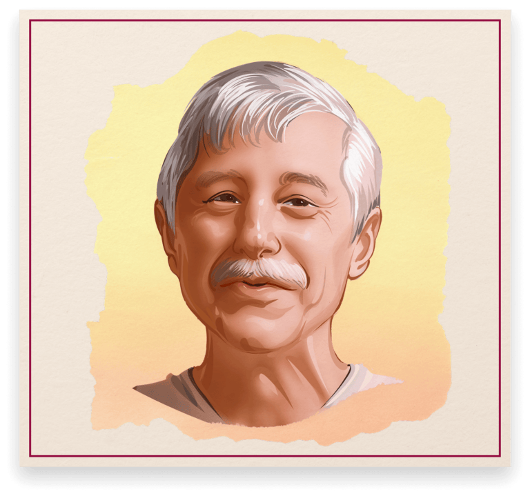 Illustrated portrait of John Friedmann, breweriana collector, featured in the Cone Top + NABA Collector Series