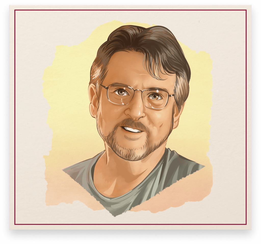 Illustrated portrait of Larry Handy, Philadelphia and Eastern Pennsylvania breweriana collector, featured in the Cone Top + NABA Collector Series