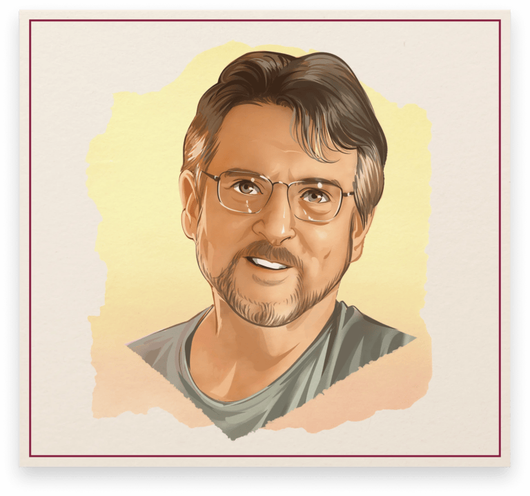 Illustrated portrait of Larry Handy, Philadelphia and Eastern Pennsylvania breweriana collector, featured in the Cone Top + NABA Collector Series