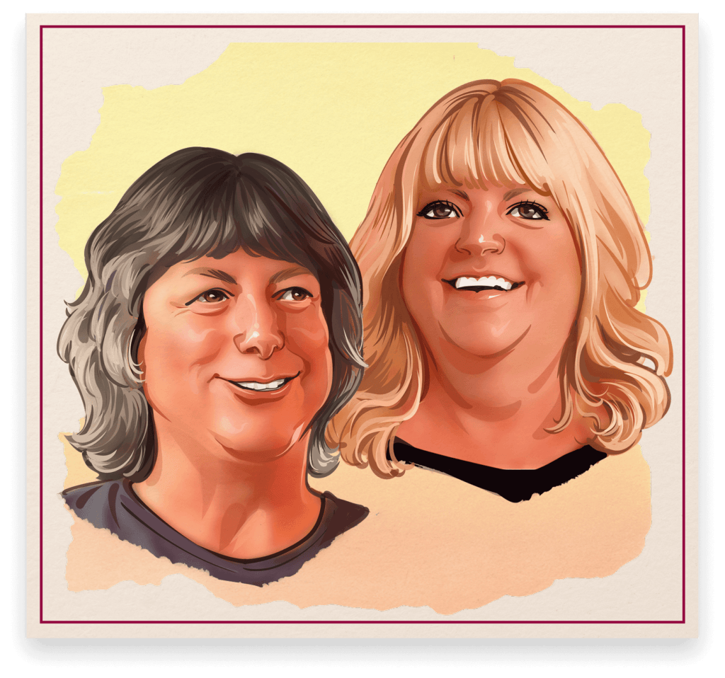 Illustrated portrait of Larry and Amy Moore, breweriana collector, featured in the Cone Top + NABA Collector Series