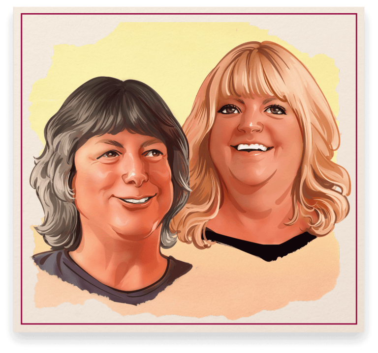 Illustrated portrait of Larry and Amy Moore, breweriana collector, featured in the Cone Top + NABA Collector Series
