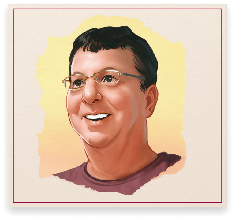 Illustrated portrait of Matt Welch, breweriana collector, featured in the Cone Top + NABA Collector Series