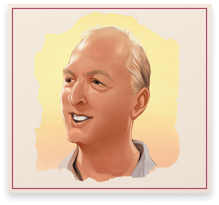 Illustrated portrait of Randy Huetsch, breweriana collector, featured in the Cone Top + NABA Collector Series
