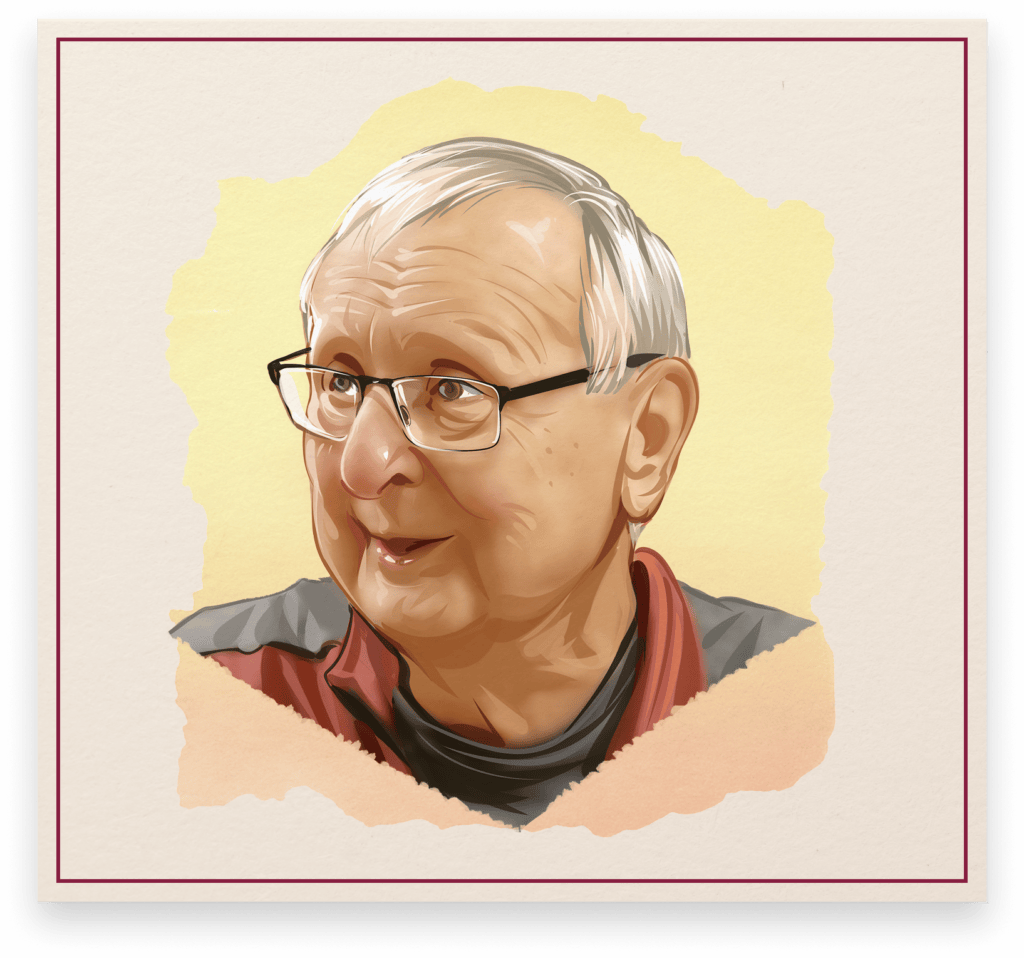Illustrated portrait of Rich Yahr, Pre-Prohibition and Wisconsin breweriana collector, featured in the Cone Top + NABA Collector Series